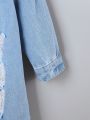 Young Girl Vintage Street College Style Ripped Long Denim Jacket