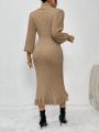 Fashionable Women's High Neck Lantern Sleeve Fish Tail Sweater Dress