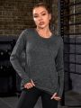 Marled Knit Thumb Holes Sports Tee