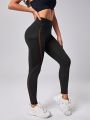 SHEIN Mesh Insert Phone Pocket Side Sports Leggings