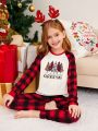 SHEIN Kids EVRYDAY Tween Girl 1pc Christmas Tree & Slogan Graphic Raglan Sleeve Tee