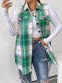 SHEIN LUNE Plus Plaid Print Flap Detail Vest Coat