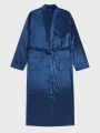 Men Solid Belted Satin Robe