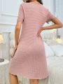 Lace Panel Solid Color Short Sleeve Sleep Dress