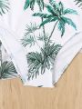 Girls' (Big) Swimsuit Coconut Tree Print Cross Bikini Swimwear With Matching Cover-Up Dress And Kimono, Summer