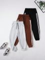 3pcs/set Boys' (big) Thick Fleece Lined Sports Pants For Fall And Winter