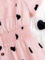 SHEIN Kids FANZEY Girls' Heart Printed Empire Waist Swing Dress