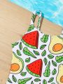 Young Girls' Fruit Printed One-Piece Swimsuit For Vacation