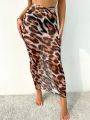 SHEIN Swim SXY Leopard Print Tie Back Cover Up Skirt