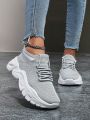 Women's Fashionable And Casual Knitted Round-toe Lace-up Low-top Sneakers, Durable And Wear-resistant