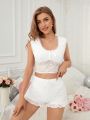 Lace Trimmed Camisole Top & Shorts Ladies' Pajama Set