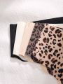 5 pcs Leopard Print Scallop Trim Panty