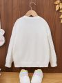 SHEIN Young Girl Heart Pattern Cable Knit Drop Shoulder Sweater