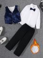 SHEIN Kids FANZEY Young Boy Thermal Lined Button Up Vest Blazer & Pants & Shirt