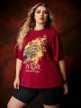 HOUSE OF THE DRAGON X SHEIN Plus Size Letter Print Round Neck Drop Shoulder T-Shirt