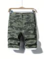 SHEIN Teen Boys' Camouflage Denim Shorts With Stretchy Fit, Fashionable