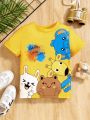 SHEIN Kids QTFun Toddler Boys' Cartoon Printed Casual Cute Short Sleeve T-Shirt, Thin Fabric For Summer