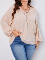 SHEIN LUNE Plus Tie Neck Lantern Sleeve Blouse