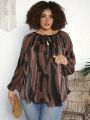 SHEIN CURVE+ Plus Size Women'S Printed Tie Neck Blouse