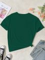 Girls' Christmas Cat Printed Round Neck T-shirt