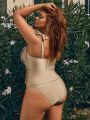 SHEIN Leisure Plus Size Solid Color Pleated Bikini Set