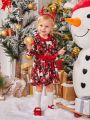 Baby Girl Christmas Elk & Plaid Belted Dress