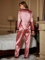 Women's Splicing Lace Border Satin Pajama Set