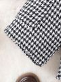 Baby Boy Casual Simple Long Sleeve Shirt, Houndstooth Pattern Long Pants And Hat Set For Summer