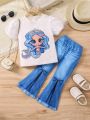 SHEIN Kids QTFun Young Girls' Mermaid Imitation Denim Suit