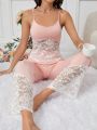 Ladies Lace Patchwork Cami Top And Shorts Sleepwear Set