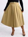 Plus Size Women's Mid-Length Skirt With Slit Waist