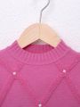 SHEIN Young Girl Pearls Beaded Drop Shoulder Sweater