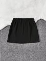 SHEIN Kids FANZEY Tween Girls' Knitted Solid Color Decorative Zipper Loose Fit Skirt