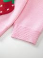 Young Girl Strawberry Pattern Statement Collar Cardigan