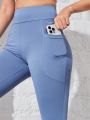 Light Blue Sports & Outdoor Yoga Flex Leggings For Teenage Girls, High Elasticity, Skin-Friendly, Soft And Breathable, Comfortable, Shape Your Body, Versatile, Suitable For Yoga, Cycling, Running, Indoor Sports, Comprehensive Training
