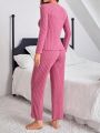 Ladies' Pure Color Ribbed Knitted Home Wear Set