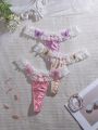 3pcs 3d Butterfly Decorated Lace Underwear Women'S Thongs