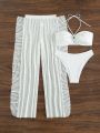 SHEIN Swim SXY Solid Color Halter Neck Swimsuit Set