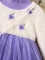 SHEIN Kids KDOMO Little Girls' Princess Style Casual Fashionable Sweet & Elegant Grape Mesh Dress