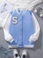 Teenage Girls' Casual Street Style Simple College Letter Color-Block Baseball Jacket