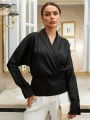 SHEIN Privé Satin Shawl Collar Long Sleeve Shirt