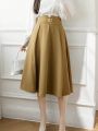 Plus Size Women's Mid-Length Skirt With Slit Waist