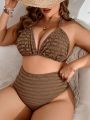 SHEIN Swim Vcay Plus Size Women's Textured Halter Neck Tie Swimsuit Set