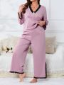 Plus Lace Trim Split Hem PJ Set