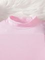 Teenage Girls' Stand Collar Pink Knit T-shirt And Wool Blend A-line Skirt And Hat 3pcs/set