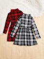 SHEIN Kids SUNSHNE Tween Girl 2pcs Plaid Print Turtleneck Dress