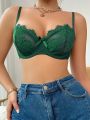 SHEIN Women's Sexy Lingerie With Green Lace Splicing And Bowknot Decor
