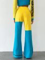 TheBoxMethod Two Tone Letter Pattern Flare Leg Knit Pants