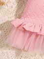 SHEIN Baby Girl Casual Elegant Romantic Mesh Skirt Puff Sleeve Dress, Suitable For Spring And Summer Outing