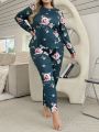 Women's Plus Size Floral Printed Long Sleeve Top And Long Pants Pajama Set